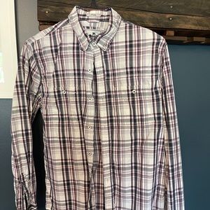 White and Purple Plaid Button Down size Large
